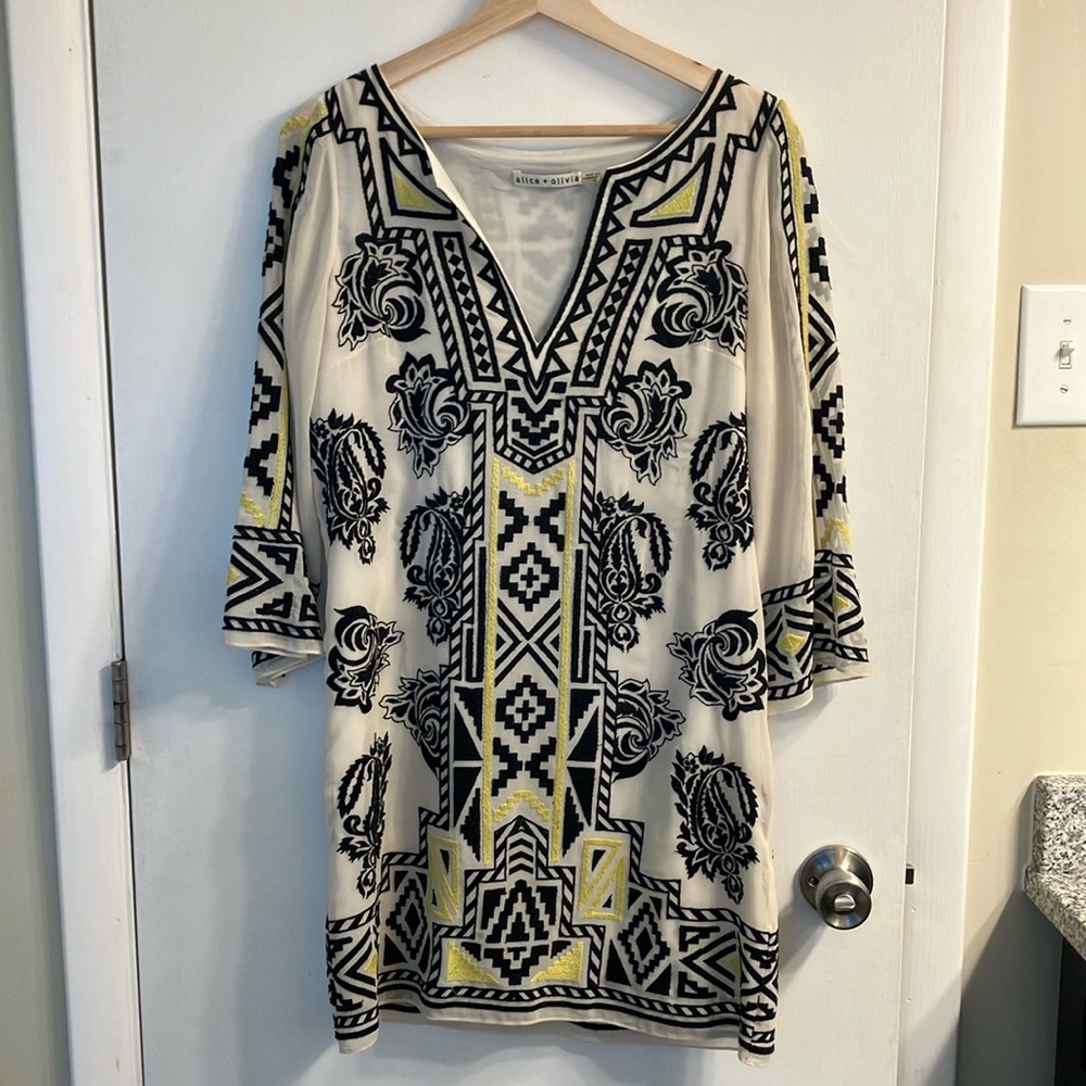 Alice + Olivia Lowell Aztec Embroidered Tunic Dress Size XS
